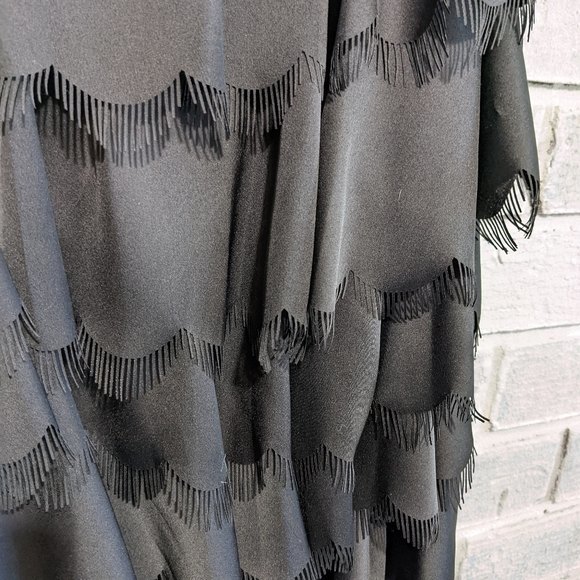 Rebecca Taylor dress tiered short semi black lbd formal fringe sz 6 - Picture 4 of 6